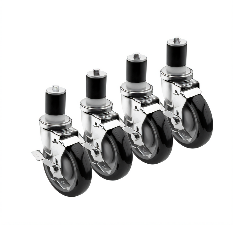 Product image #1 for Krowne Royal Series 1-1/2-Inch Expanding Rubber Stem Swivel Lock Casters, 5-Inch Diameter, 220 lb. Capacity, Set of 4