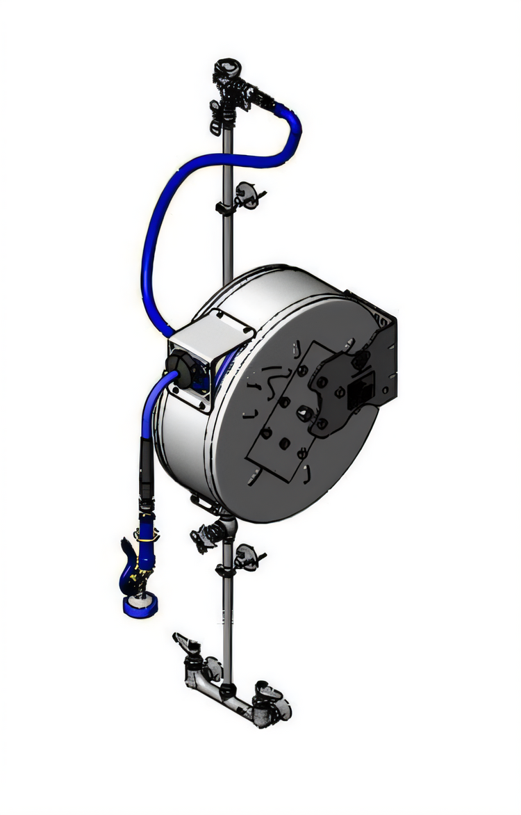 Product image #1 for Enclosed Stainless Steel Retractable Hose Reel Assembly with 50-Foot 3/8-Inch Hose and Exposed Piping