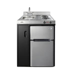 Thumbnail image #1 for Summit Commercial C30ELBK 30-Inch Freestanding All-in-One Kitchenette with 2-Burner Coil Cooktop, Sink, Storage, and 3.2 Cu. Ft. Refrigerator-Freezer