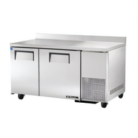 True 60.25-Inch Two-Section Deep Worktop Refrigerator with Stainless Steel Top and Rear Splash
