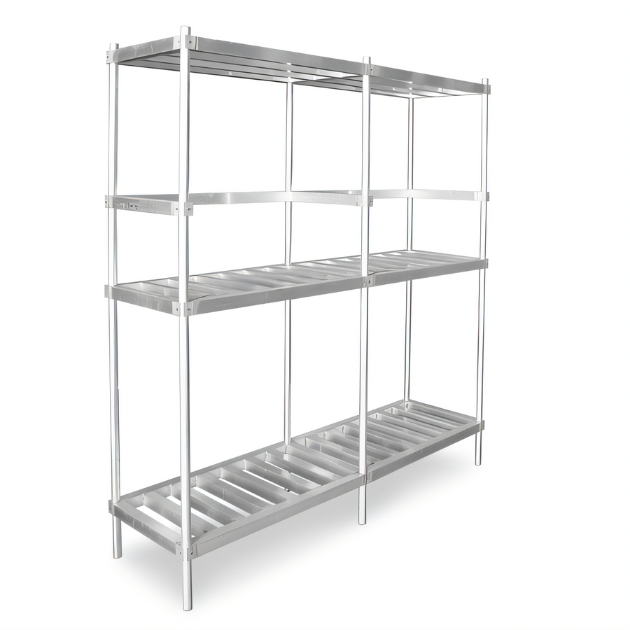 Product image #1 for John Boos 93-Inch Wide Aluminum Keg Rack with 3 Shelves and 10 Keg Capacity
