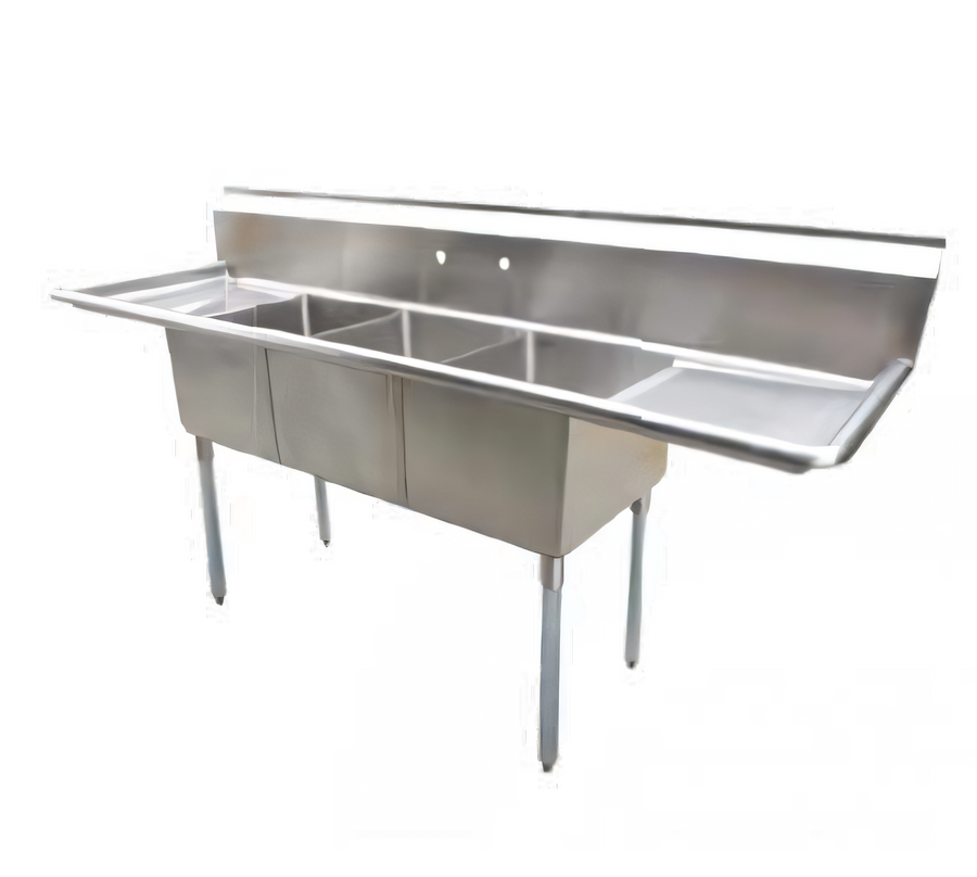 Product image #1 for Serv-Ware 3-Compartment Economy Sink with Dual 18-Inch Drainboards, 18-Gauge 304 Stainless Steel