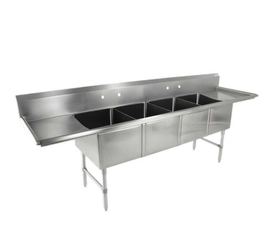 Product image #1 for John Boos B Series 4-Compartment Stainless Steel Sink with Dual Drainboards and 10" Backsplash, 111-1/4" Wide