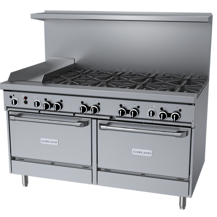 Product image #1 for Garland GF Starfire Pro 60-Inch Gas Restaurant Range with 8 Open Burners, 12-Inch Thermostatic Griddle, and 2 Standard Ovens