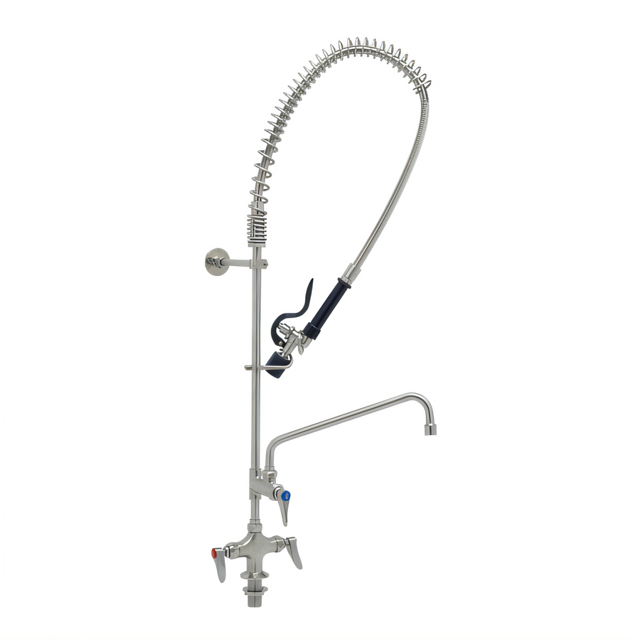 Product image #1 for EverSteel Stainless Steel Single-Hole Deck Mount Pre-Rinse Mixing Faucet Unit with Add-On Faucet and 12-Inch Swing Nozzle