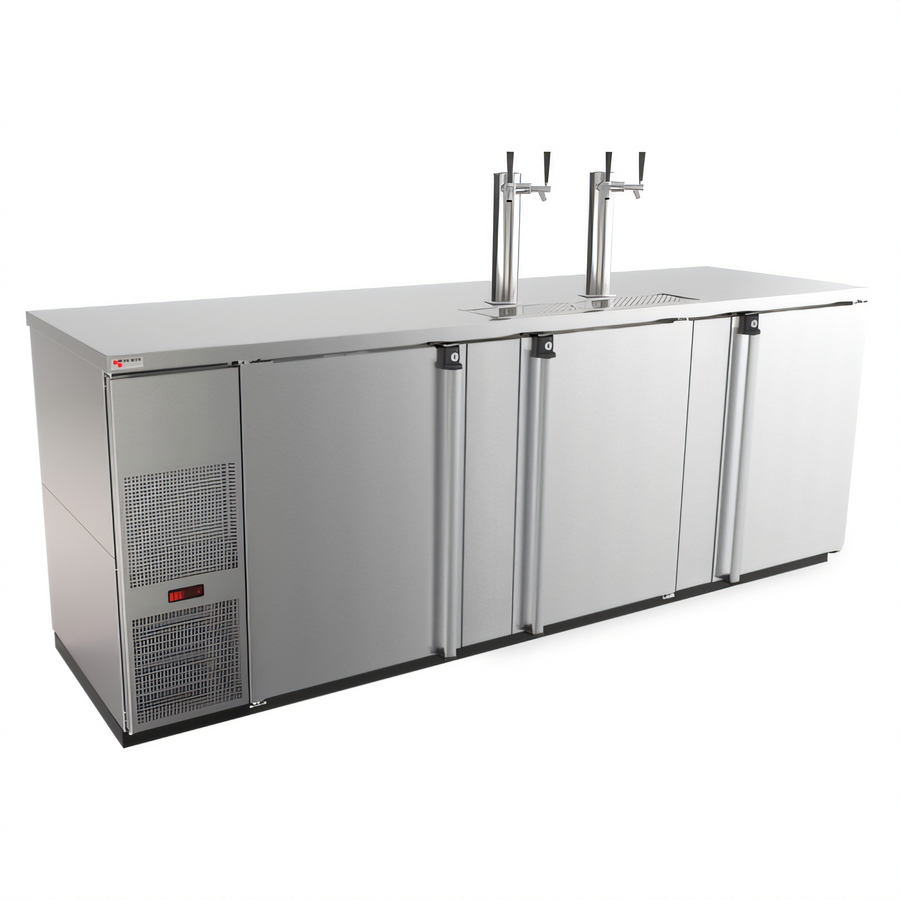 Product image #1 for Pro-Line E-Series Three-Section 5-Keg Direct Draw Draft Beer Cooler, Stainless Steel, 95-1/2 Inch W, 4 Faucets