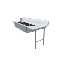 Straight Soiled Dishtable with 3 Pre-Rinse Sinks, 108 x 30 x 44 Inches, Right-to-Left Operation