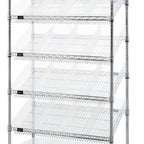 Thumbnail image #1 for Quantum MWRS-7-108CL Mobile Wire Shelving Bin System with 24 Clear Bins, 7 Shelves, Chrome-Plated, 36 x 18 x 74 Inches