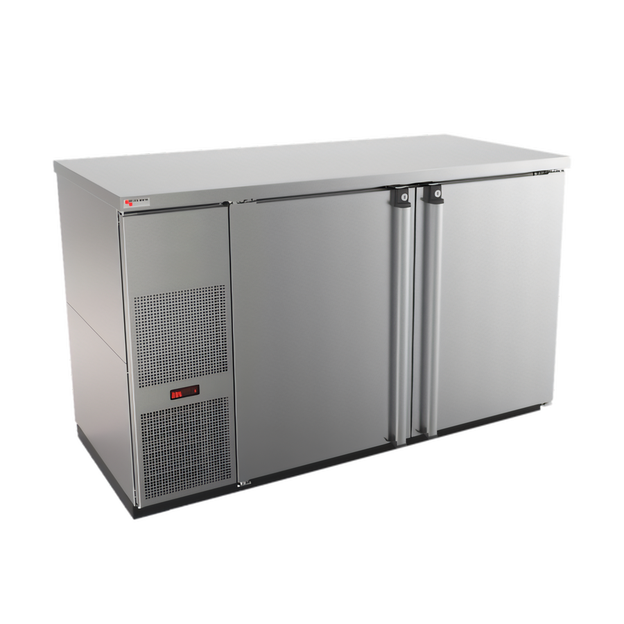 Product image #1 for Pro-Line E-Series 59-1/2 Inch Two-Section Self-Contained Refrigerated Back Bar Cabinet, Stainless Steel, Solid Doors