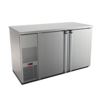 Pro-Line E-Series 59-1/2 Inch Two-Section Self-Contained Refrigerated Back Bar Cabinet, Stainless Steel, Solid Doors