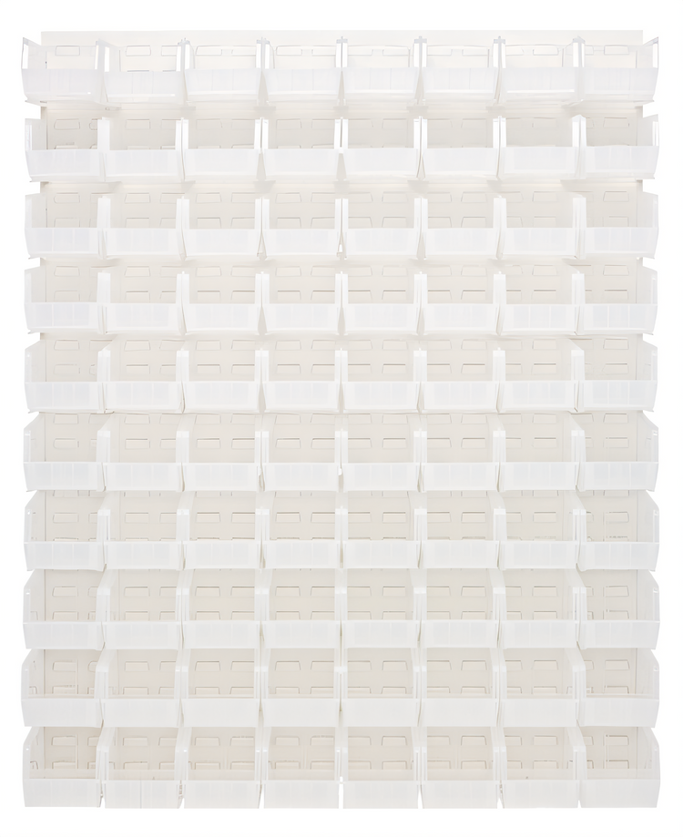 Product image #1 for Quantum Wall-Mounted Louvered Panel Starter Unit with 80 Clear Bins, 48 x 11 x 61 Inches