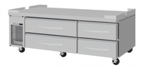 Turbo Air PRO Series 72-Inch Two-Section Refrigerated Chef Base with 4 Drawers and Stainless Steel Flat Top