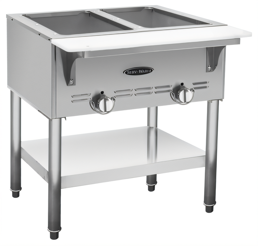 Product image #1 for Serv-Ware 2-Bay Natural Gas Open Well Steam Table with Stainless Steel Open Base
