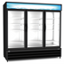 Thumbnail image #1 for Kelvinator Commercial 81-Inch Three-Section Glass Door Reach-In Freezer Merchandiser, 72 Cu. Ft., Bottom-Mount Self-Contained, Black