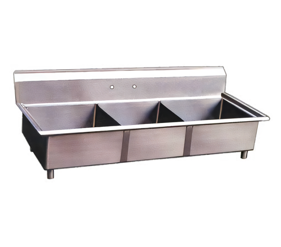 Product image #1 for Omcan 22114 Three-Compartment Pot Sink — 59 Inches W, (3) 18 Inches x 18 Inches x 11 Inches Bowls, 304 Stainless Steel