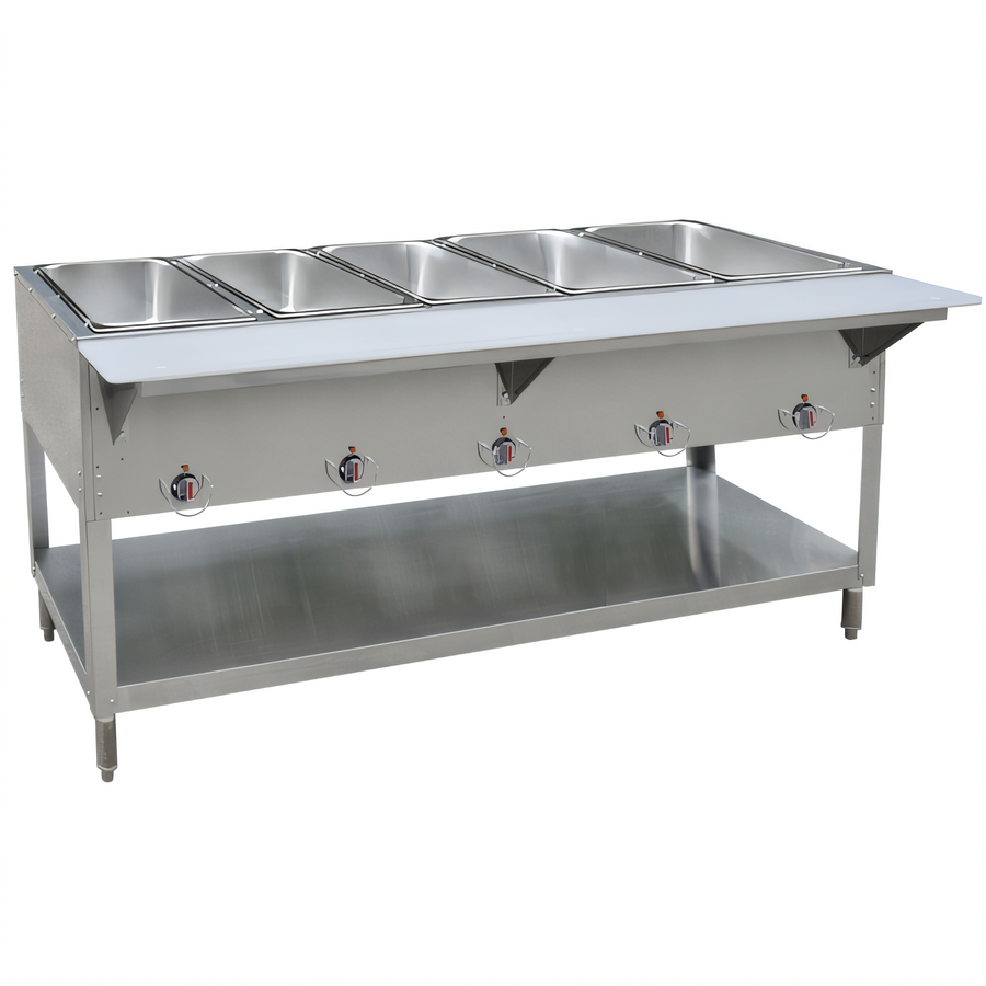 Product image #1 for BK Resources 71-Inch 5-Well Open-Well Natural Gas Hot Food Table with Cutting Board Shelf and Adjustable Undershelf