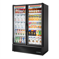 True Full-Length 2-Section Glass Door Refrigerated Merchandiser, 8 Shelves, Black