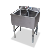 Steel Works Stainless Two-Compartment Underbar Hand Sink, 18-Gauge 304 Stainless Steel, 26-1/2