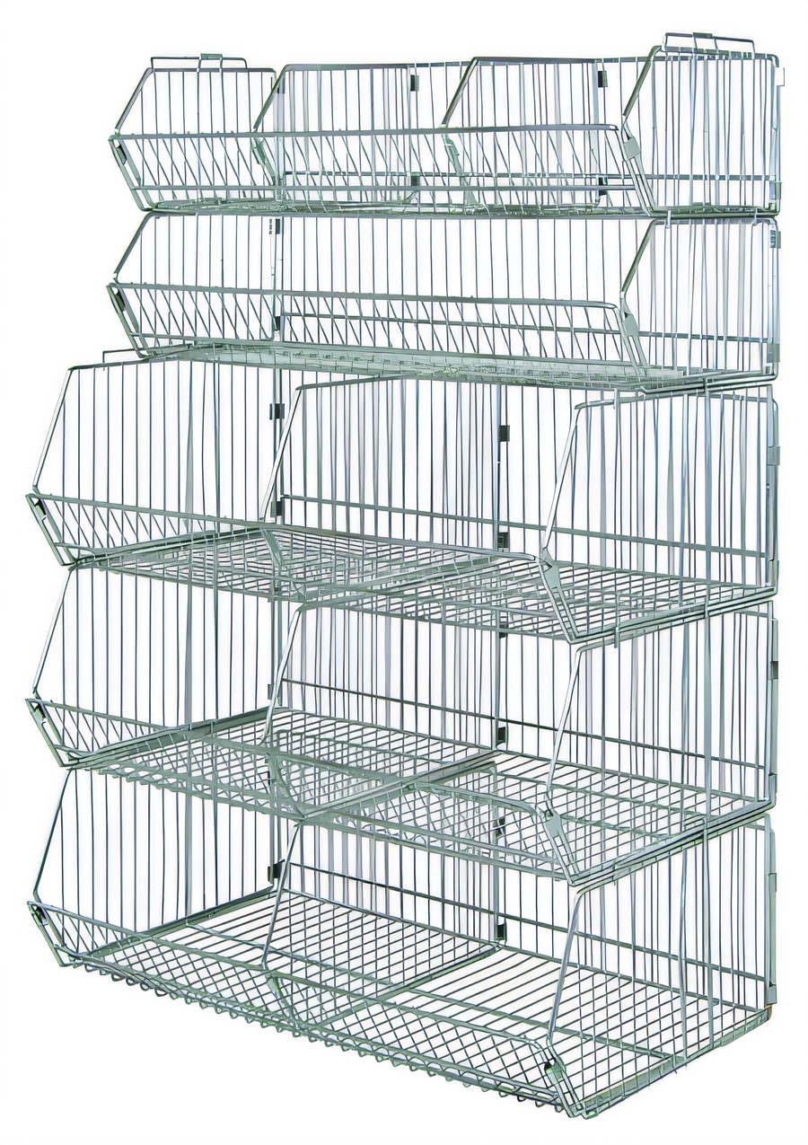Product image #1 for Quantum WR5-36MSBA Stationary 5-Basket Stacking Basket System with Dividers, 36 x 20 x 54 Inch, Chrome Plated