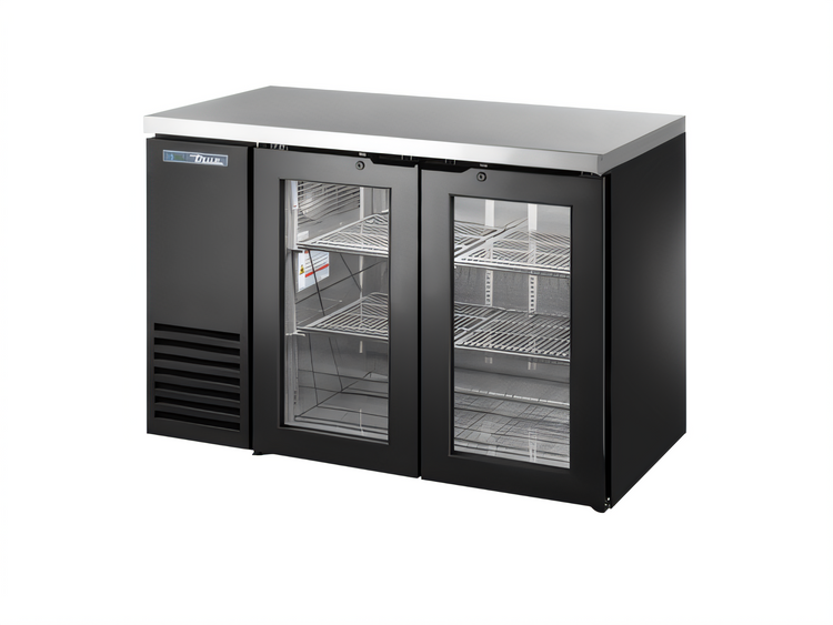 Product image #1 for True 48-Inch Two-Section Glass Swing Door Back Bar Cooler with Stainless Steel Top and Black Exterior