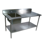Thumbnail image #1 for John Boos EPT8R5-3060GSK-L 60 x 30 in. Stainless Steel Sink Table with Left Prep Sink, 5 in. Backsplash and Galvanized Undershelf Base