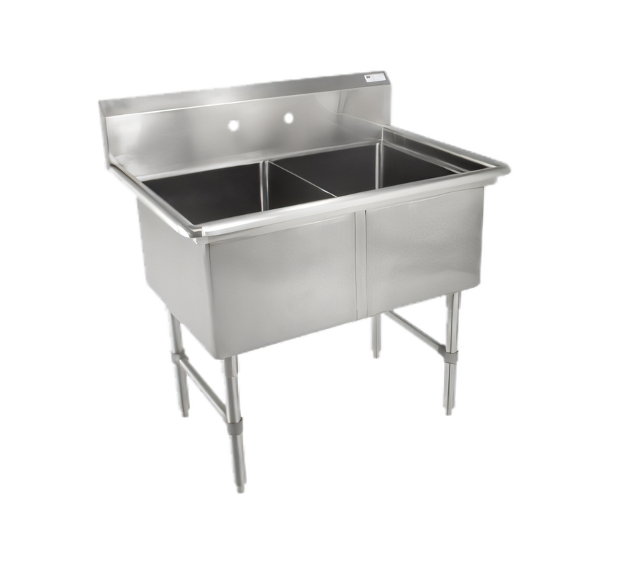 Product image #1 for John Boos B-Series 2-Compartment Stainless Steel Sink with 10-Inch Backsplash, 37-1/8"W x 25-1/2"D x 44"H