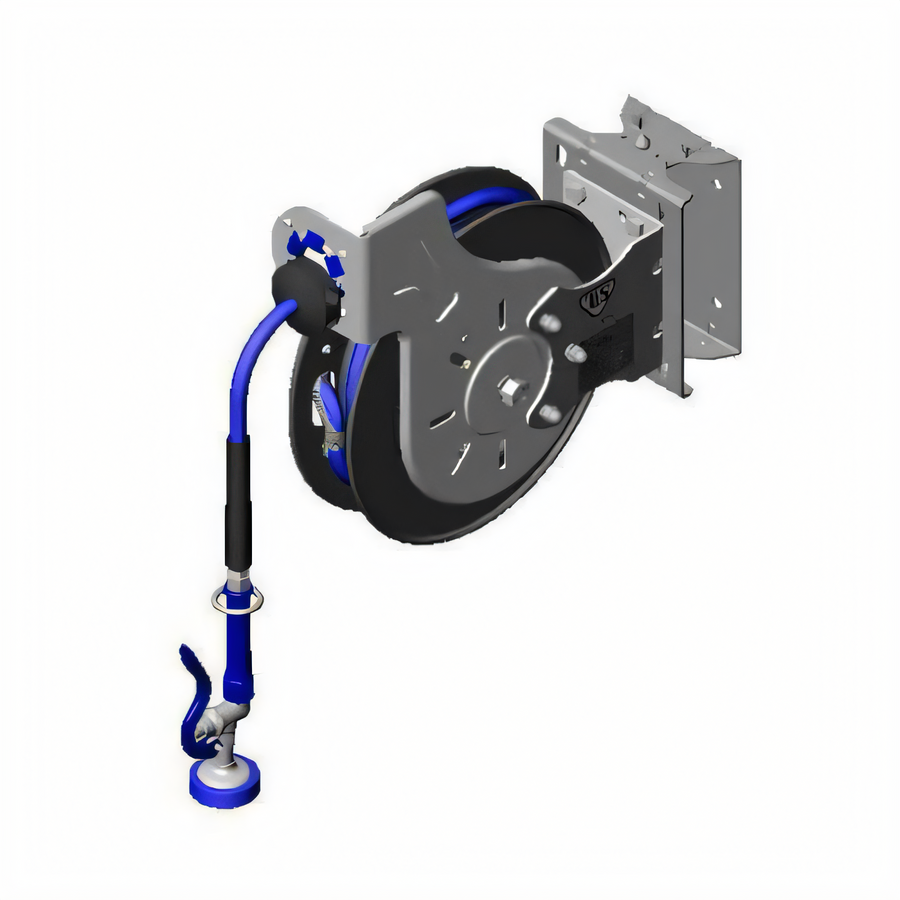 Product image #1 for Open Epoxy-Coated Steel Retractable Hose Reel with 3/8 In. x 35 Ft. Hose, 48 In. Connector, and Stainless Steel Swing Bracket