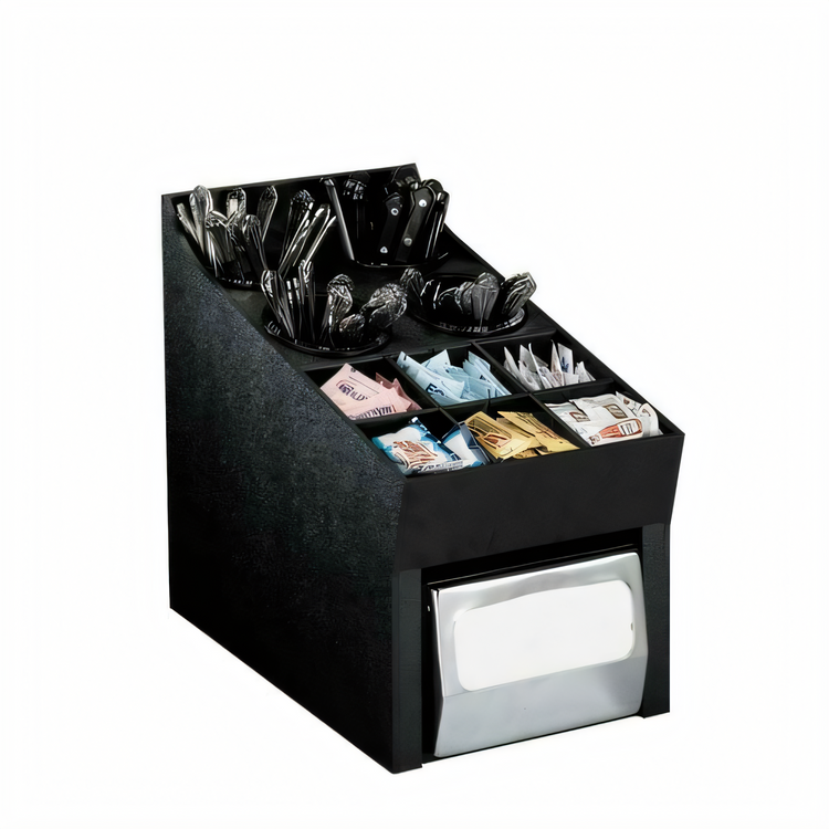 Product image #1 for Dispense-Rite Countertop Silverware, Condiment, and Napkin Organizer with Flatware Holders, Black Polystyrene