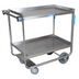 Thumbnail image #1 for BK Resources 2-Tier Stainless Steel Utility Cart with 2 Fixed and 2 Swivel Casters, 700 lb Capacity, Knocked Down