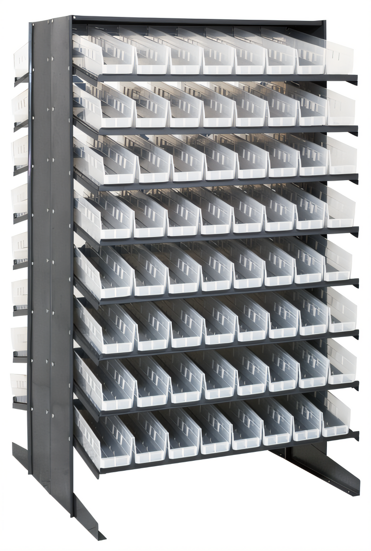 Product image #1 for Quantum Sloped Double-Sided Pick Rack, 36 x 36 x 60 Inches, 16-Shelf Configuration, with 128 Clear Bins