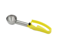 Vollrath #20 1.8 oz Extended-Length Squeeze Handle Disher with Stainless Steel Scoop and Yellow Handle