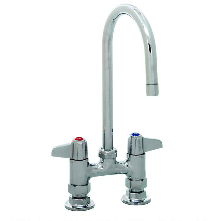 Product image #1 for equip 4-Inch Deck Mount Low-Lead Mixing Faucet with 5-1/2-Inch Swivel Gooseneck and Lever Handles