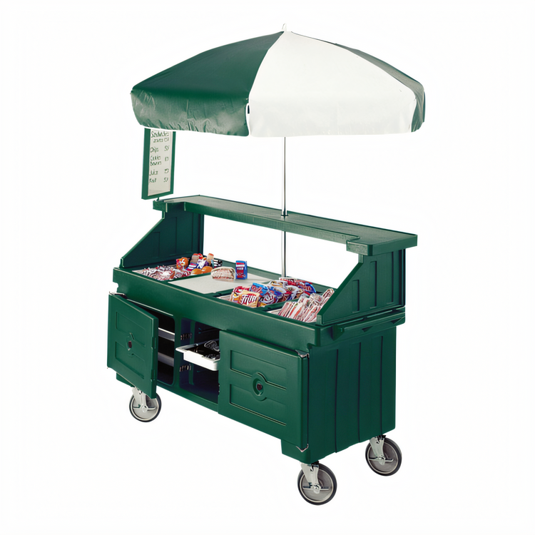Product image #1 for Cambro Camcruiser® Vending Cart with 4 Full-Size Wells, 72-Inch Umbrella, Kentucky Green