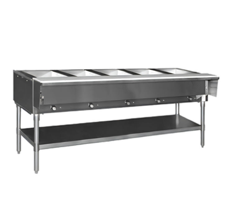 Product image #1 for Eagle Group 79-Inch Liquid Propane Hot Food Table with 5 Dry Wells, Open Base, Stainless Steel Top, and Cutting Board