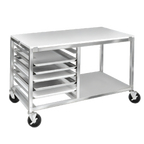 Thumbnail image #1 for Channel Manufacturing MW245/P 48-Inch Double-Section Aluminum Bun Pan Rack Work Table with Poly Top, End-Load Slides and Casters