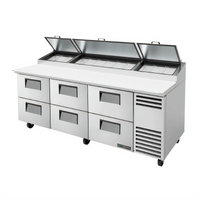 True 93.5-Inch 3-Section Pizza Prep Table with 6 Drawers and Self-Contained Refrigeration