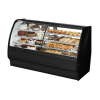True 77-1/4 Inch Dual Zone Dry/Refrigerated Curved Glass Full-Service Merchandiser Display Case, Self-Contained Refrigeration, Stainless Steel / White