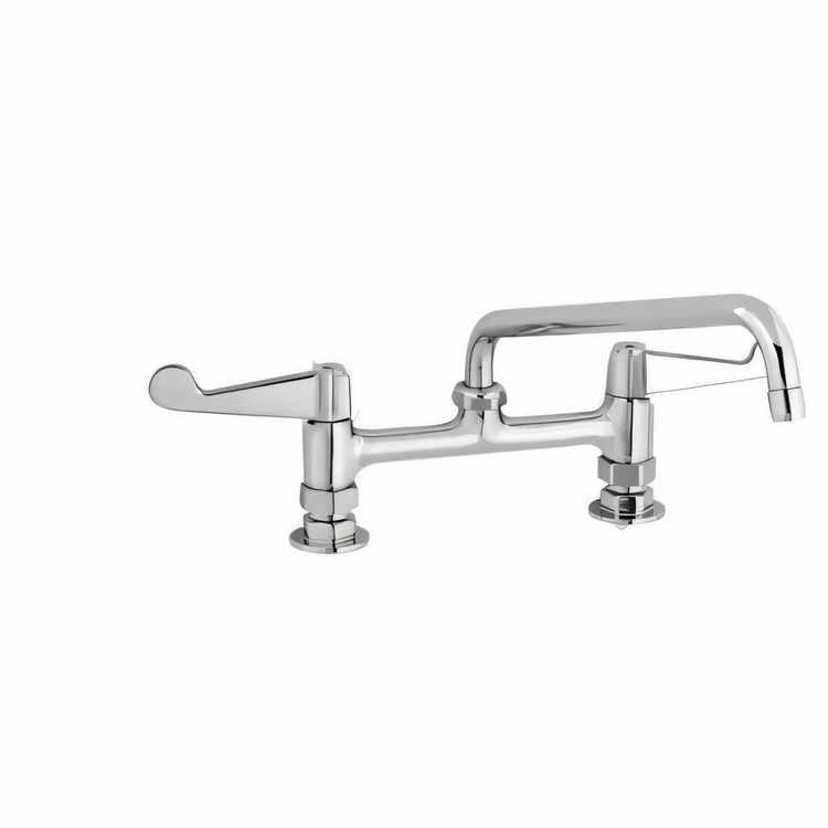 Product image #1 for T&S Brass Low-Lead 8-Inch Center Deck Mount Manual Faucet with 12-Inch Swing Nozzle and Wrist Handles