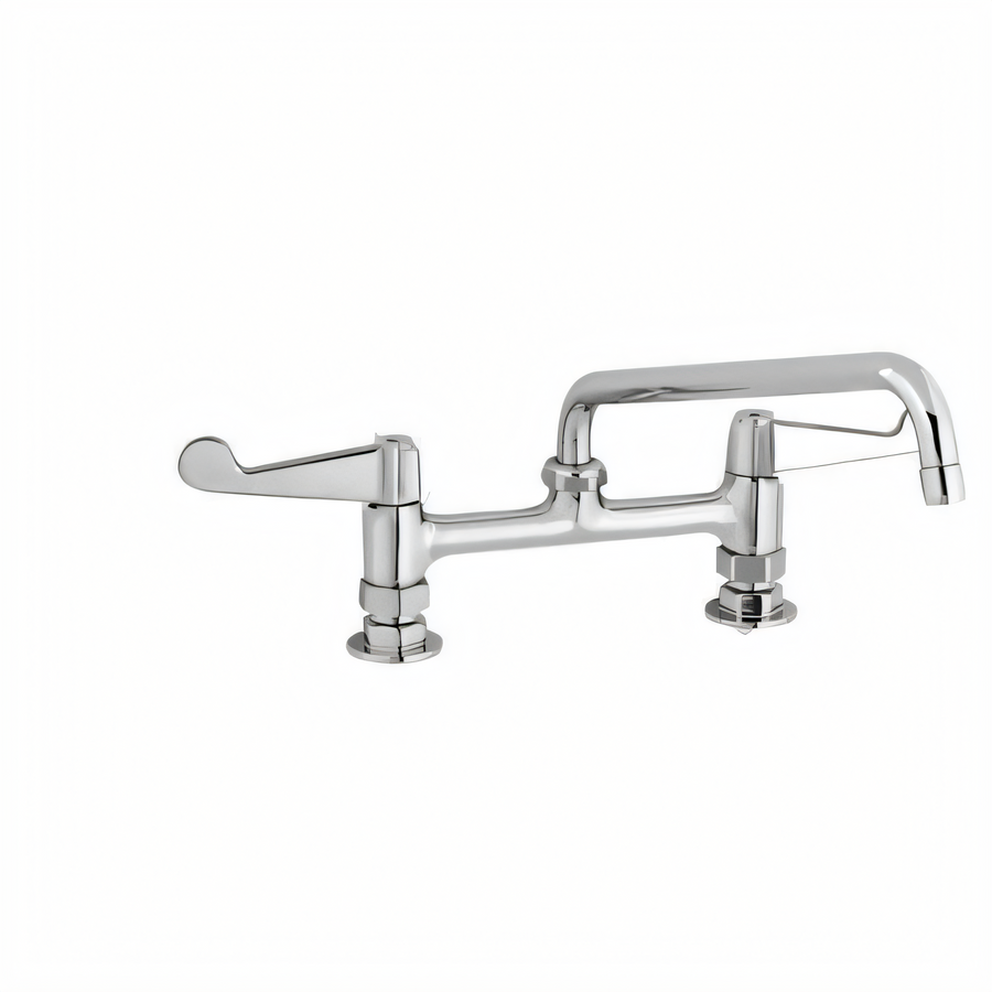 Product image #1 for T&S Brass Low-Lead 8-Inch Center Deck Mount Manual Faucet with 12-Inch Swing Nozzle and Wrist Handles