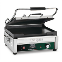 Waring Commercial Dual-Surface Countertop Panini Grill with 14-1/2 x 11 Inch Cast Iron Cooking Surface