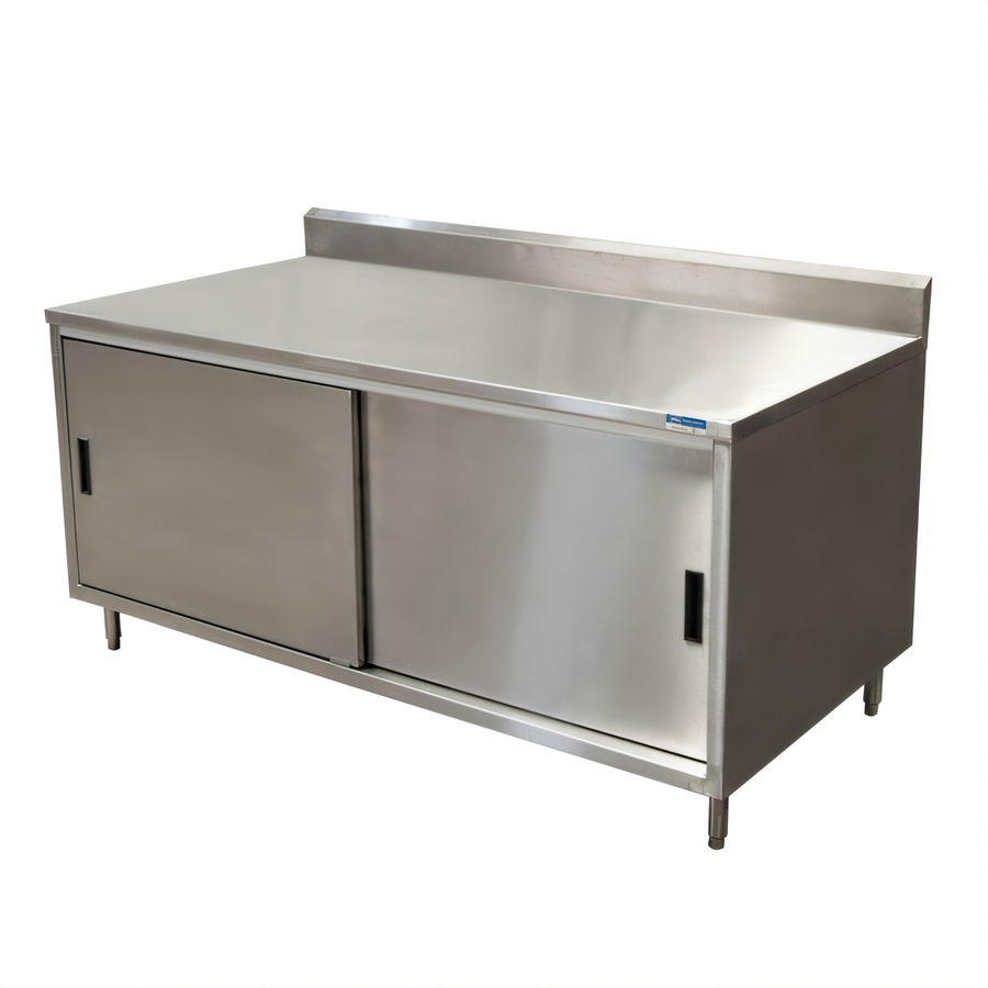 Product image #1 for BK Resources 72 x 36 Inch Stainless Steel Enclosed Chef Table with Cabinet Base and Sliding Doors