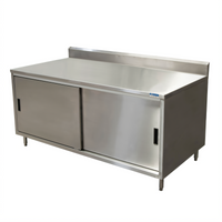 BK Resources 72 x 36 Inch Stainless Steel Enclosed Chef Table with Cabinet Base and Sliding Doors
