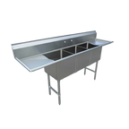 Thumbnail image #1 for Klinger's Trading MCS32D 75-Inch 3-Compartment Stainless Steel Sink with Double Drainboards, 15 x 15 x 12-Inch Compartments