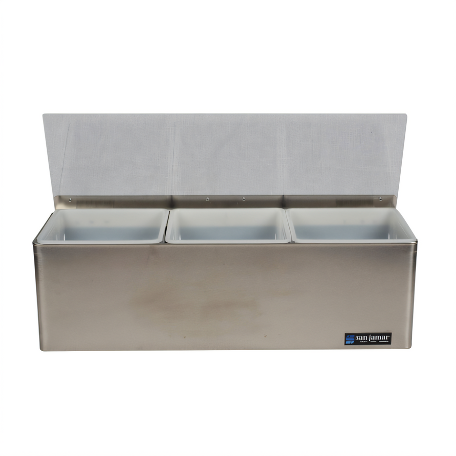 Product image #1 for EZ-Chill 18-Inch Portable Stainless Steel 3-Compartment Garnish Center with Hinged Transparent Lid