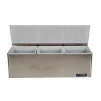 EZ-Chill 18-Inch Portable Stainless Steel 3-Compartment Garnish Center with Hinged Transparent Lid