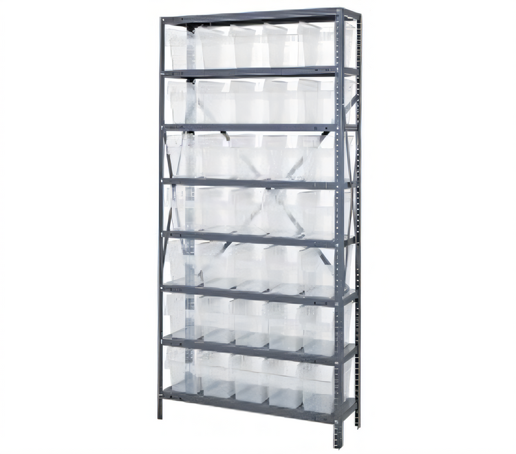 Product image #1 for Quantum Heavy Duty Stationary Wire Shelving Unit, 36" W x 12" D x 75" H, 8 Shelves, 35 Clear Bins