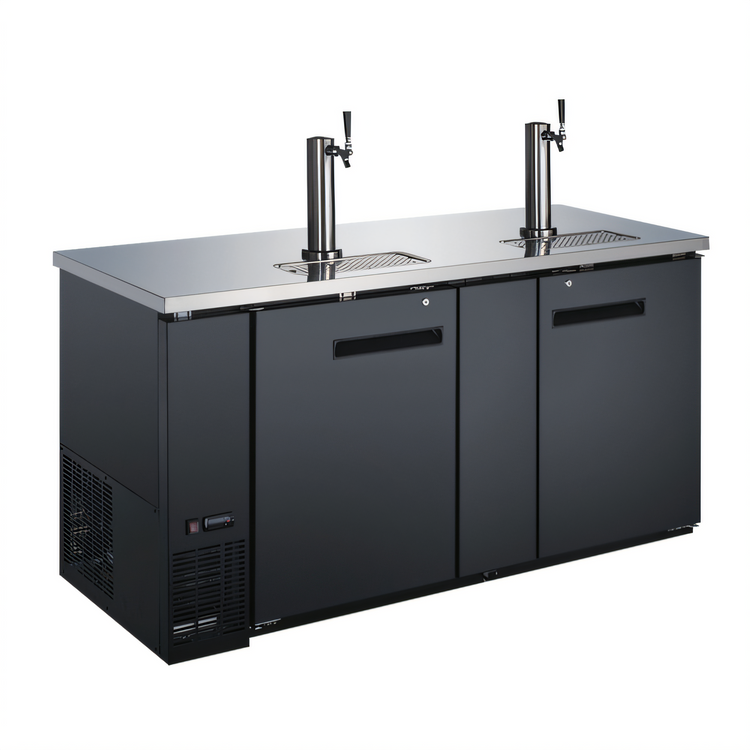 Product image #1 for 69-Inch Two-Section Draft Beer Cooler/Kegerator with 2 Dispensers, 3 Half-Barrel Keg Capacity, Flat Top and Black Exterior
