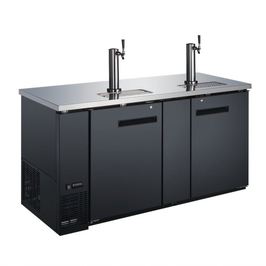 Product image #1 for 69-Inch Two-Section Draft Beer Cooler/Kegerator with 2 Dispensers, 3 Half-Barrel Keg Capacity, Flat Top and Black Exterior