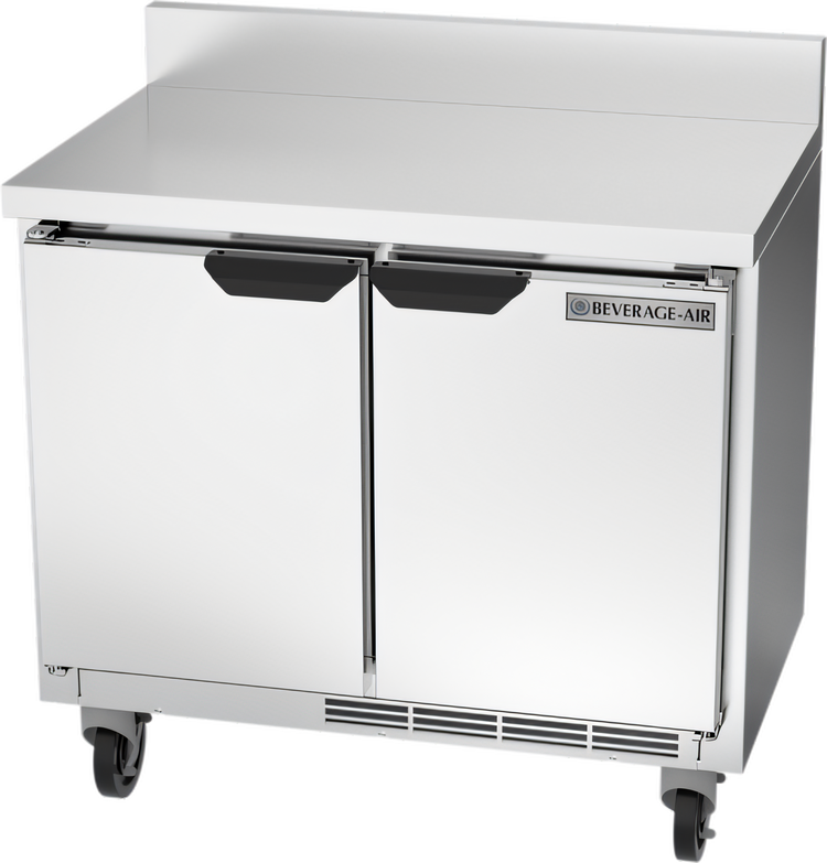 Product image #1 for Beverage-Air 34-Inch Shallow Depth Two-Section Worktop Refrigerator with Solid Reversible Doors