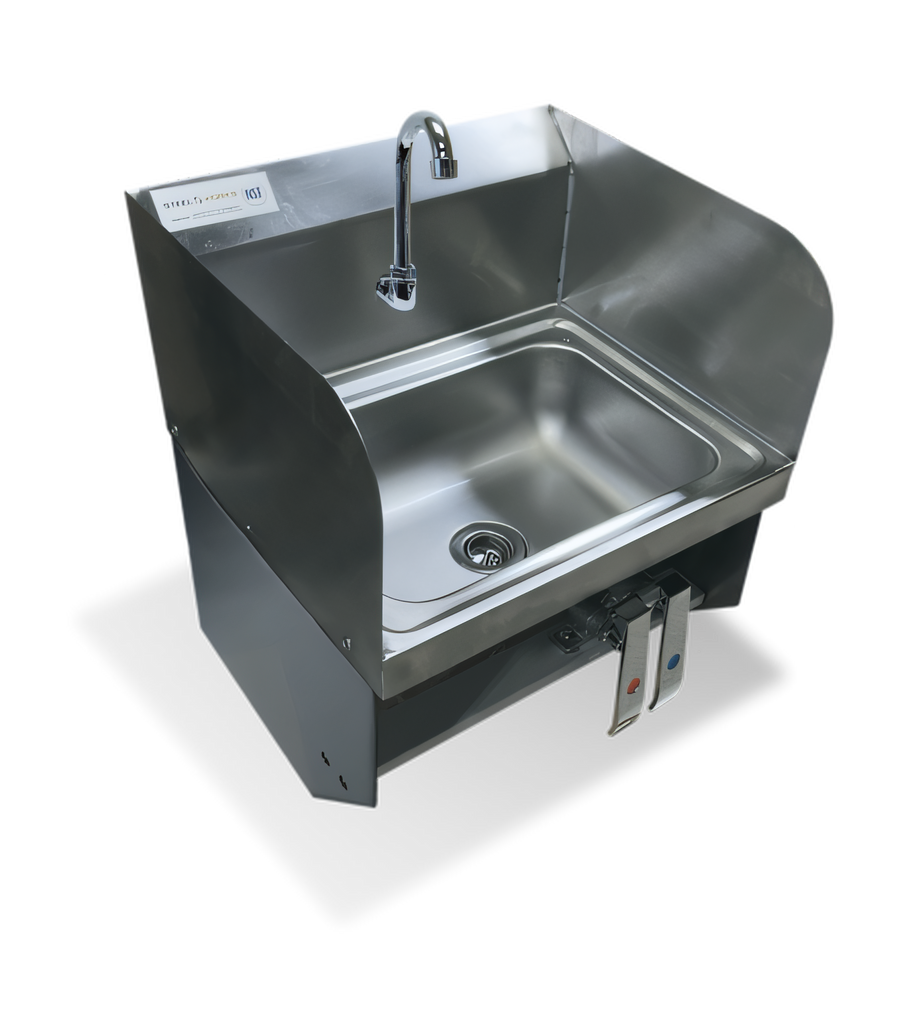 Product image #1 for Steel Works Stainless 17 x 15-1/4 Inch Wall-Mounted Hand Wash Sink with Knee Operated Valve and Gooseneck Faucet
